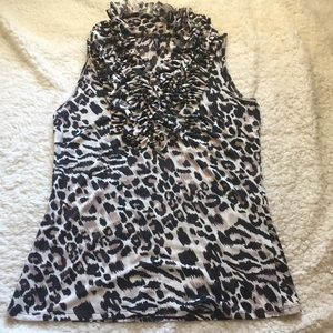 Milano Cheetah Leopard Ruffle Neck Stretch Tank